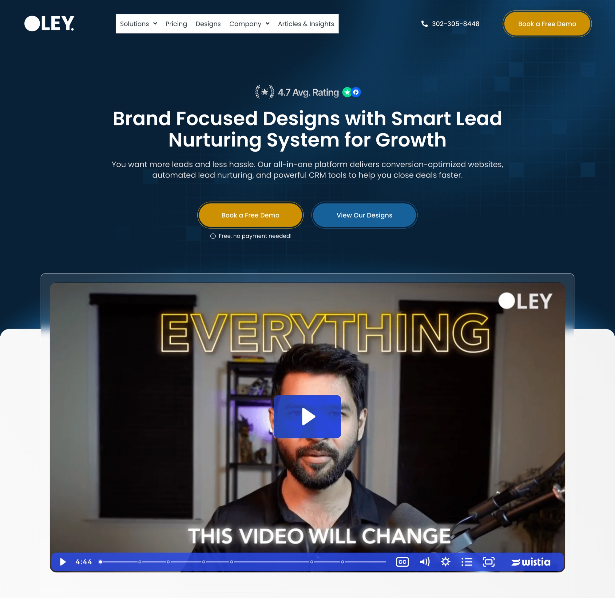 The Oley.IO website, with a video introduction from founder Sarmad